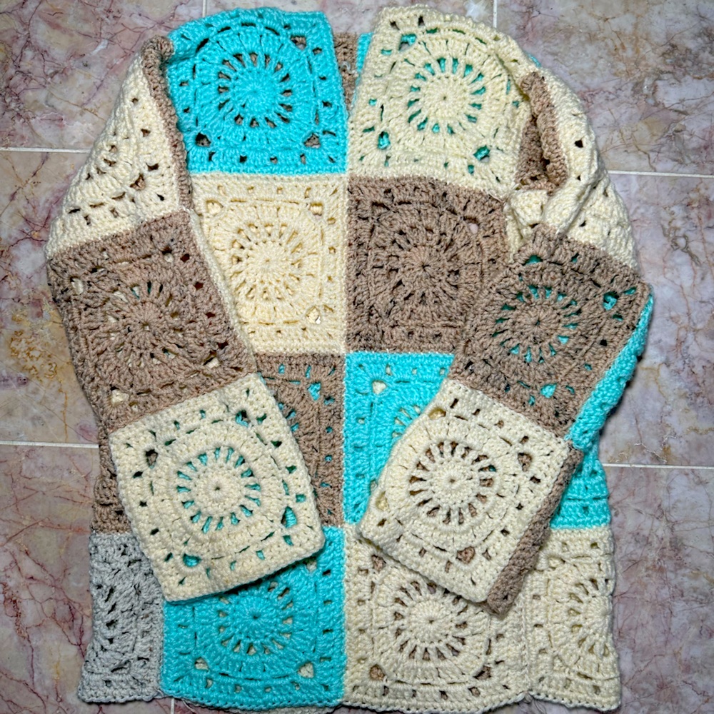Vintage crochet squares granny sweater